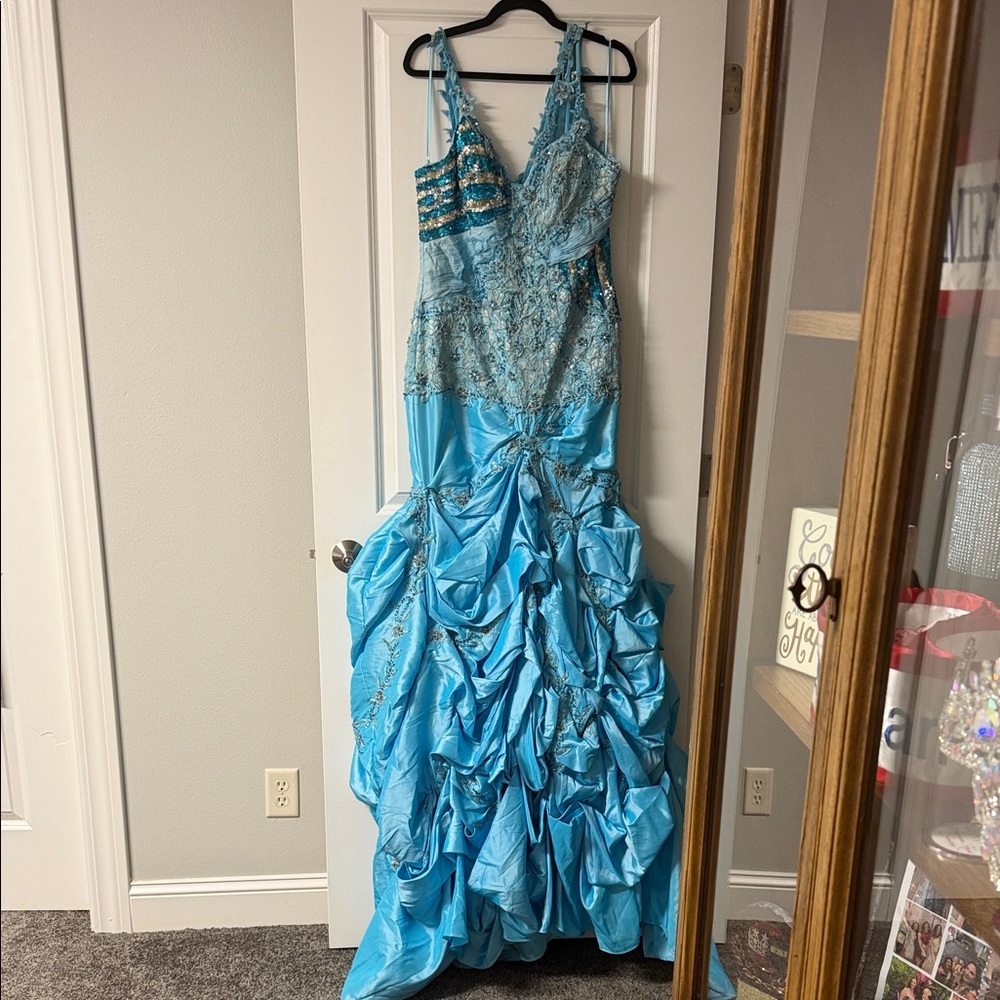 Elegant Blue Gown with Lace Details